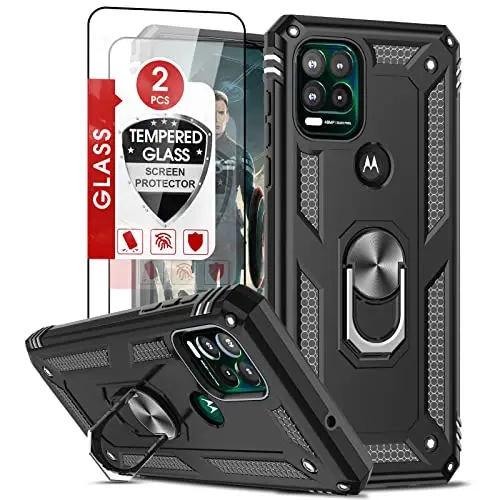 LeYi black military-grade case with magnetic ring kickstand for Moto G Stylus 5G 2021