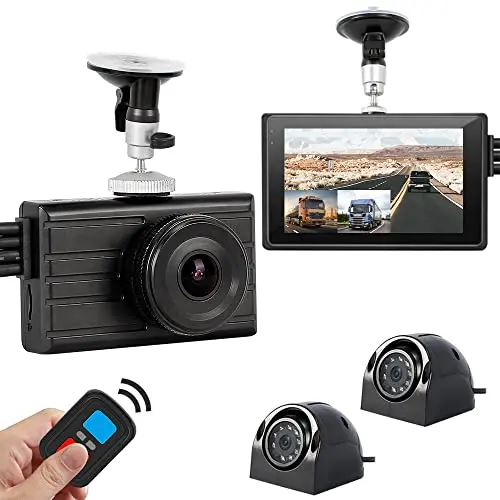 VSYSTO T3 three-camera dash cam system with a small monitor for trucks