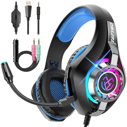 Tatybo wired gaming headset with blue LED accents
