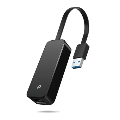 TP-Link UE306 black foldable USB 3.0 to Gigabit Ethernet network adapter.
