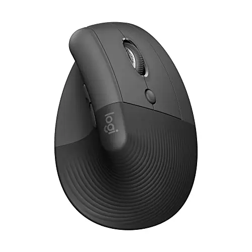 Logitech Lift vertical ergonomic wireless mouse for right hands.