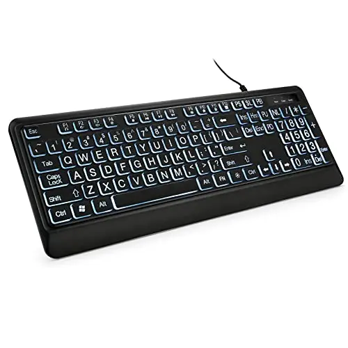 KOPJIPPOM large print white LED backlit wired keyboard