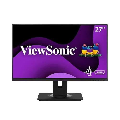 ViewSonic 27-inch monitor with thin bezels on ergonomic stand
