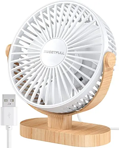 SWEETFULL small white wood grain USB desk fan on a desk