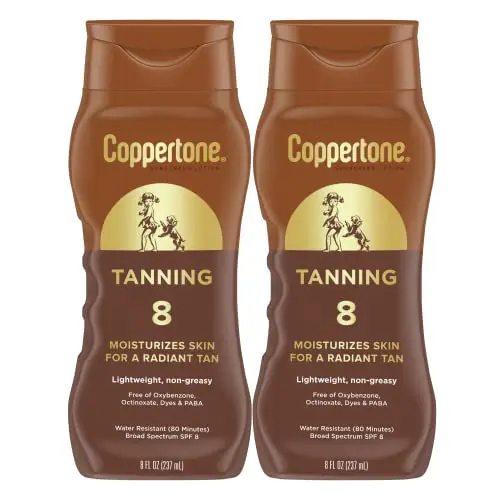 Coppertone SPF 8 Tanning Lotion two-pack bottle