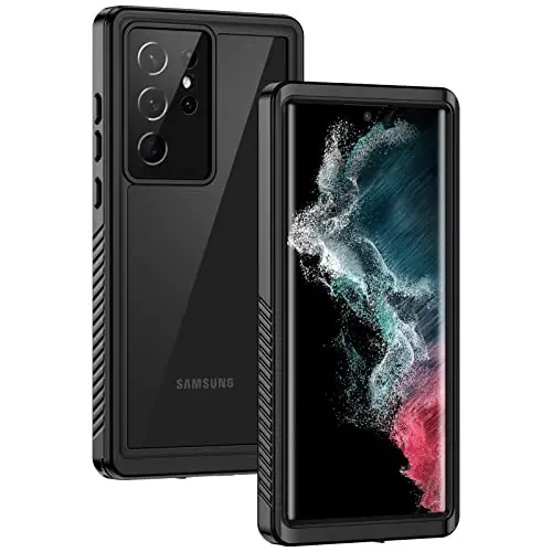 Lanhiem IP68 waterproof full body phone case for Samsung Galaxy S22 Ultra in black and clear