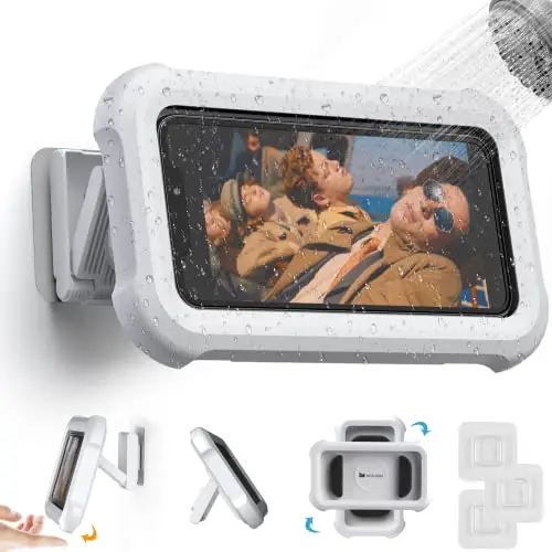 Mistriddle adjustable shower phone holder extended from a bathroom wall
