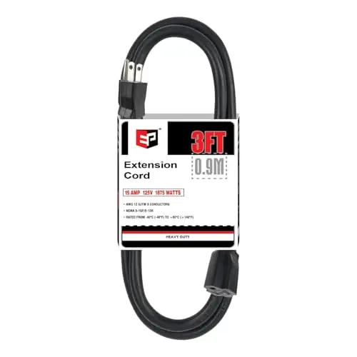 EP Heavy Duty 3-foot black extension cord with thick insulation