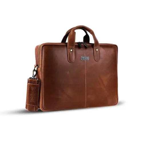 Hammonds Flycatcher metallic tan genuine leather executive messenger bag for men.