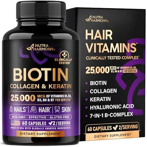 Nutraharmony hair growth supplement with biotin collagen keratin