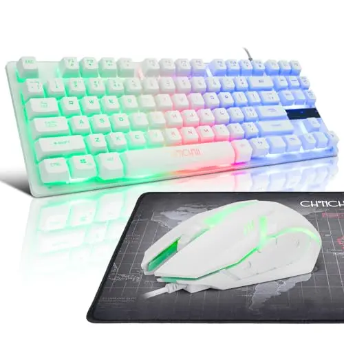 CHONCHOW white tenkeyless (TKL) wired gaming keyboard and mouse combo