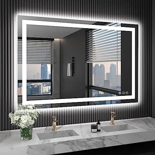 Large LOAAO rectangular LED bathroom mirror, ideal for double vanities.