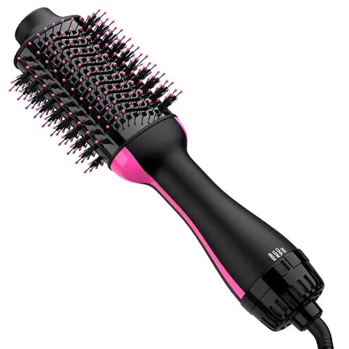 Umeely hair dryer brush with black and pink ceramic titanium barrel