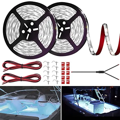 HOKIION 32.8 foot white marine LED strip light kit for boat deck