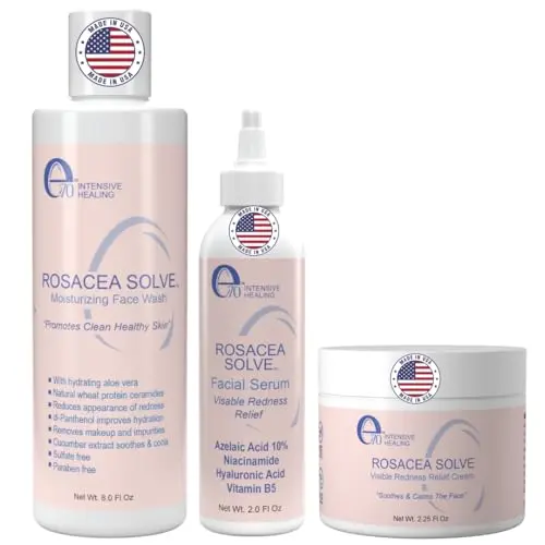 e70 Rosacea Treatment Skincare Bundle including face wash, cream, and serum