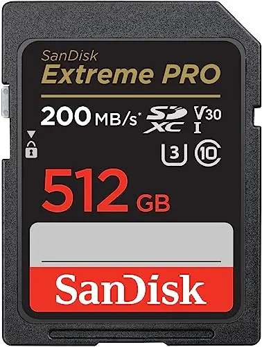 SanDisk Extreme PRO SDXC UHS-I memory card with 512GB for extended 4K video recording