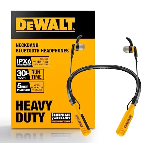 DEWALT Heavy Duty Bluetooth Neckband Headphones in yellow