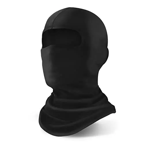 YESLIFE black lightweight balaclava shown as a neck gaiter and full mask