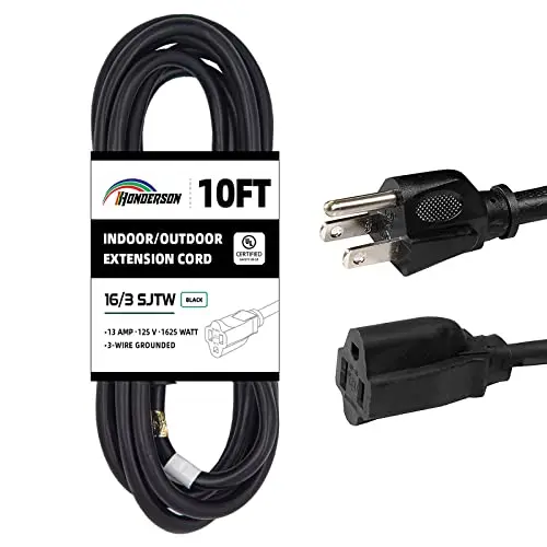 HONDERSON 10-foot black outdoor extension cord with grounded plug