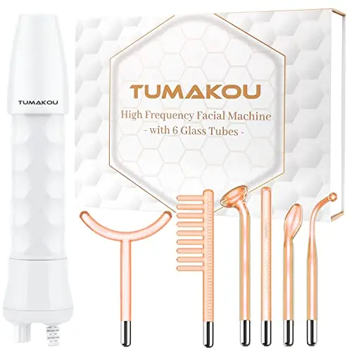 TUMAKOU red high frequency facial wand with six different shaped glass tubes