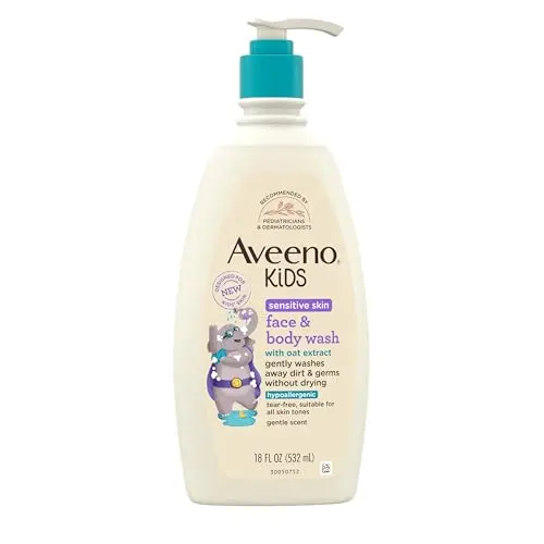 Aveeno Kids Face & Body Wash bottle with pump dispenser