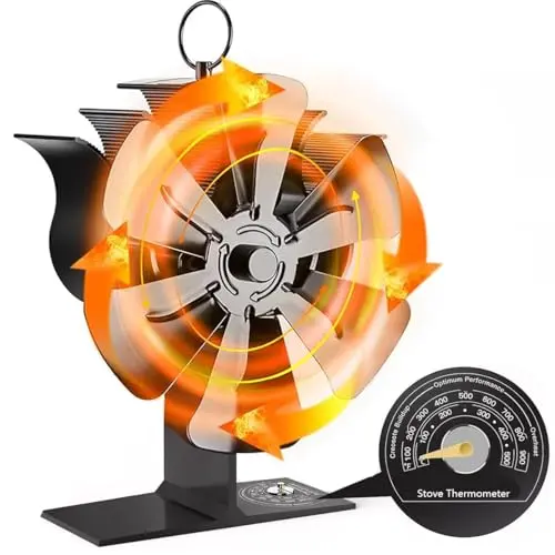 AmzWorld 6-blade wood stove fan with built-in thermometer