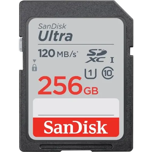 SanDisk Ultra SDXC memory card with up to 150MB/s speed label