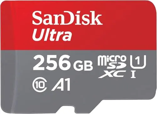 SanDisk 256GB Ultra microSDXC card with black and red design