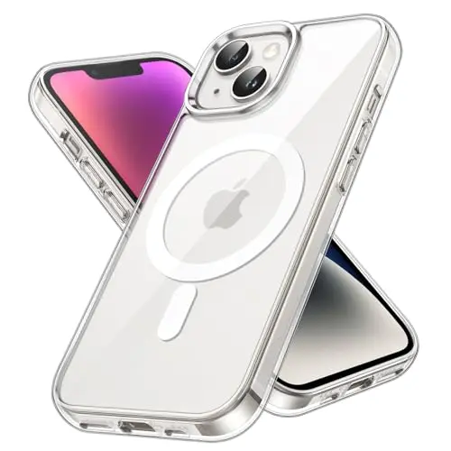 JETech clear magnetic case for iPhone 14 showing MagSafe compatibility