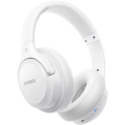 BERIBES white over-ear Bluetooth headphones with foldable design