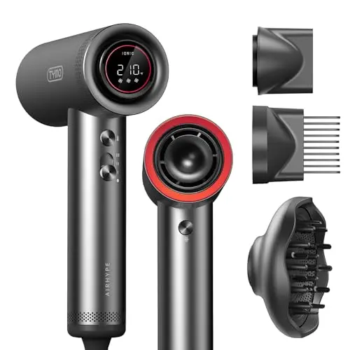 TYMO metal gray professional hair dryer with LCD display and diffuser