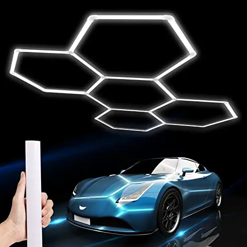 LZHOME Hexagon LED Garage Light showing the modular honeycomb design
