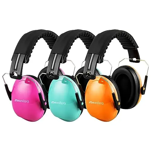 MelonArt mint, pink, and orange colorful kids noise cancelling headphones