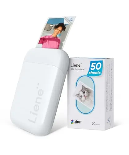 Liene white mini photo printer printing a small picture