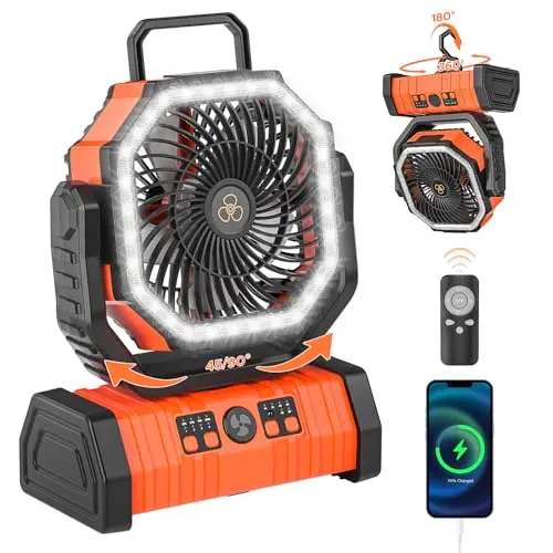 Neofeel orange camping fan with LED lantern and remote control
