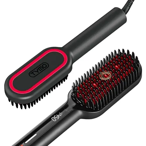 TYMO Upgraded Ionic Plus hair straightener brush with dense bristles for thick curly hair