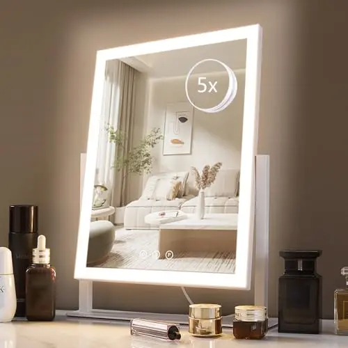 HIEEY lighted makeup mirror with built-in LEDs and magnification