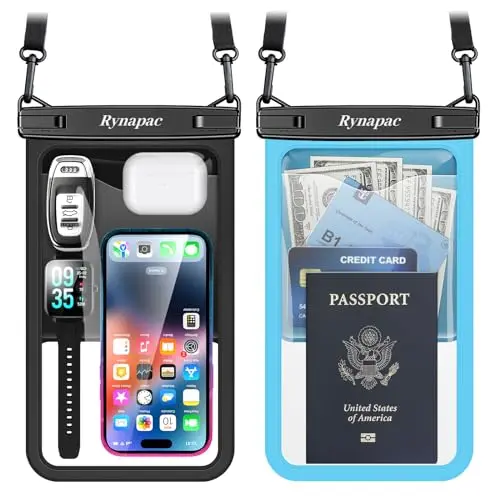 RYNAPAC large 10-inch waterproof phone pouch with a two-layer storage design