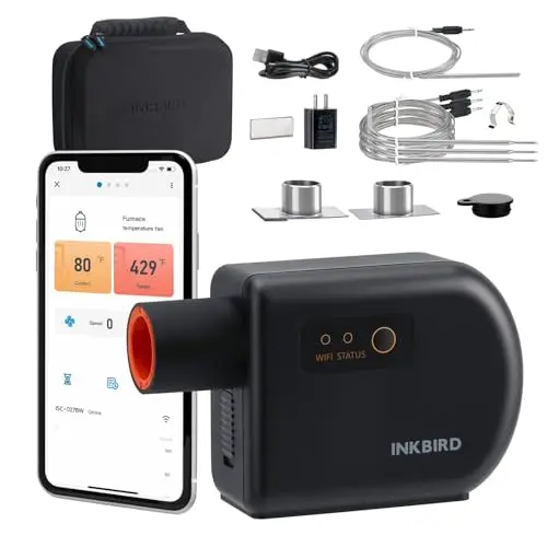 INKBIRD Wi-Fi Bluetooth BBQ Smoker Temperature Controller with four probes and a green housing