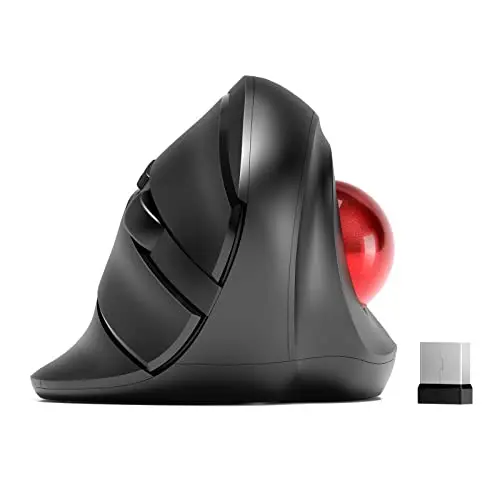 MicroPack wireless vertical trackball mouse in black with an integrated thumb ball.