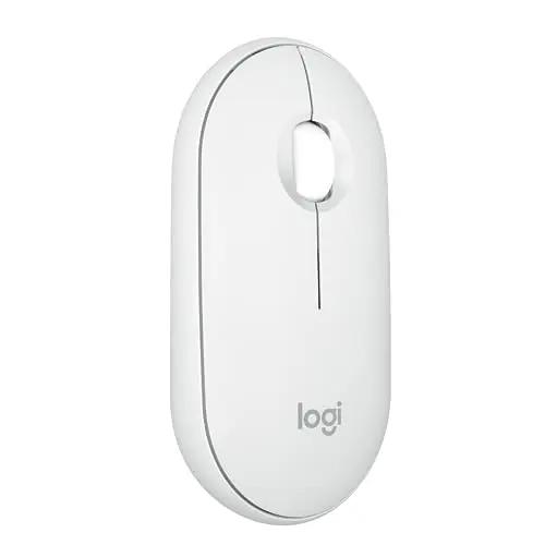 Logitech Pebble Mouse 2 M350s in Tonal White showing its slim profile