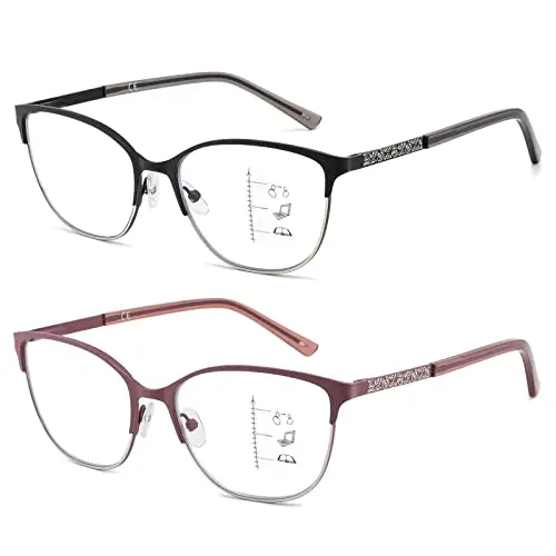 Kafirlo metal frame cat-eye progressive reading glasses
