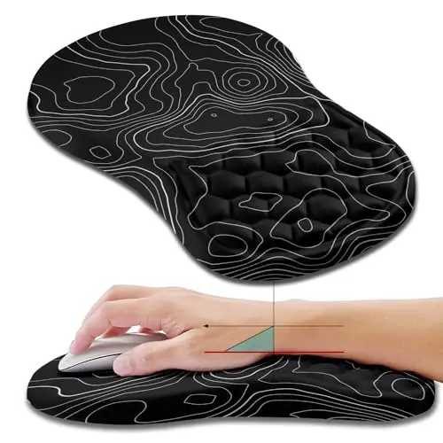 Hokafenle topographic contour print mouse pad with integrated memory foam slope