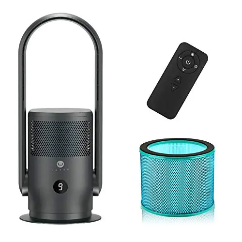 ULTTY black bladeless tower fan with H13 HEPA air purifier and remote
