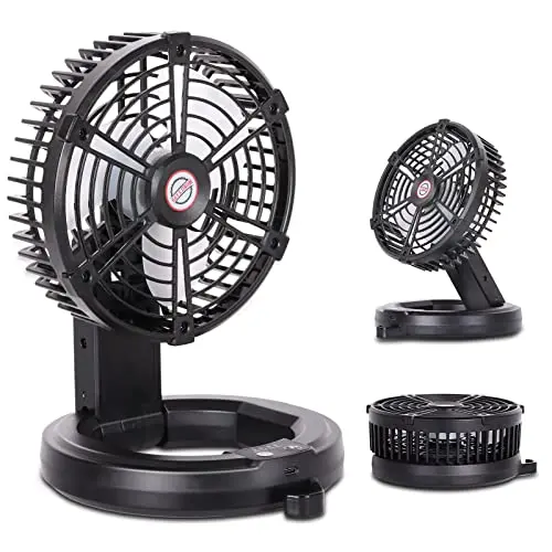 RUNTOP black foldable camping fan with LED light hanging