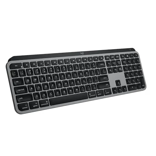 Logitech MX Keys S for Mac wireless keyboard in Space Grey on a desk