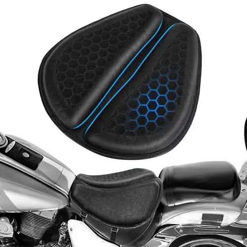 WDG Motorcycle Seat Cushion Pad with honeycomb texture and straps