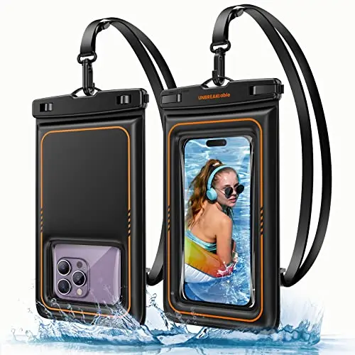 UNBREAKCABLE floating waterproof phone pouch with black nylon lanyard