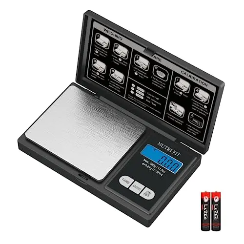 NUTRI FIT compact black pocket scale with a flip cover lid