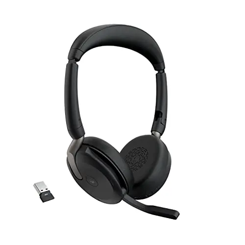 Jabra Evolve2 65 Flex wireless headset folded into a compact shape